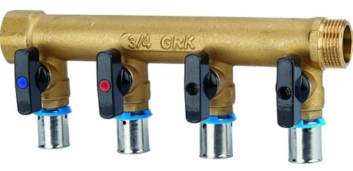Collecteur avec vannes PER à sertir - GRK - M/F - Diamètre 16 mm - 4 sorties