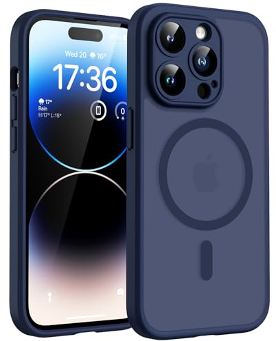 TOCOL für iPhone 14 Pro Hülle, Kompatibel mit MagSafe, Matt Tiefblau | Eingebauter Magnetring, Vollständiger Kameraschutz, Militärschutz Stoßfest Kratzfest Haltbarkeit, Durchscheinend Rückseite
