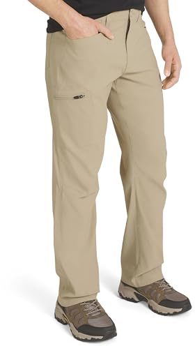 Eddie Bauer Men's Athletic Fit Fixed Waist Active Performance Rainier Pants, Light Khaki, 36W x 32L