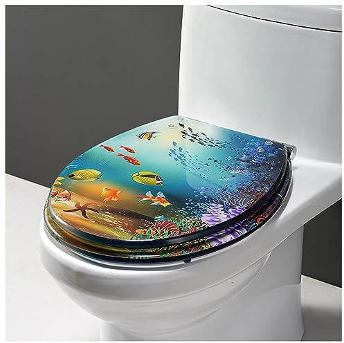 Brigtviee Slow Close WC-Sitz Transparente WC-Sitz-Deckel-Abdeckungen, Standard-Harz-WC-Sitz Mit Chrom-Scharnieren, 3D Ocean Series Runde WC-Sitz Für U/V/O Toile