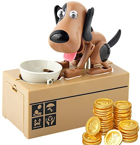 YANGUN Hungriger Hund Spardose, Hundesparschwein, Hungrige Spardose Kinder Spardoses Hund Frisst Geld,Süße Hunde Stiehlt Münzen Wie Magische Münze Knabbert SpardoseGeburtstagsgeschenk für Kinder-Braun