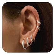 Silver 925 örhängen Dambåge örhängen Set, Small Hoop Örhängen Set 5 par Hypoallergena sterling silver örhängen Hug Hoop örhängen Set för flera öronhål