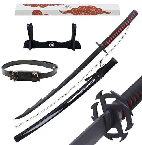 Hashiman - Katana Bleach - Kurosaki Ichigo - Bankai Tensa Zangetsu Evolution - replika manga sabel + svärdstöd trä + bälte