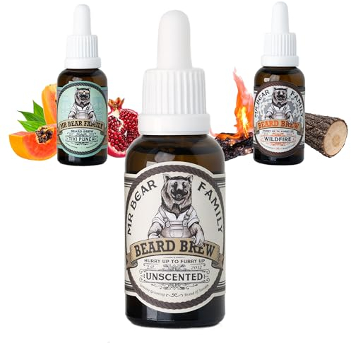 Mr Bear Family Bartöl Herren - UNSCENTED - pflegt und unterstützt Bart Wachstum - nährreiches Bartpflege Öl mit Jojoba und Argan - Bart Öl Man - Moisturizer Beard Oil for Men 30ml