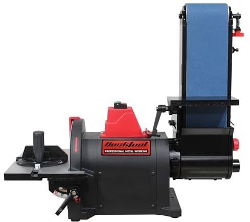 BUCKTOOL Band-Tellerschleifer Metall, Schleifmaschine mit 700W | Schleifband 100x914mm | SchleiftellerØ 200mm | Schleifbandgeschwindigkeit 552 M/min, | 2980 min-1 | BD4802