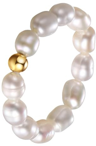 Cupimatch Women's Baroque Pearl Ring: Fritillary Stacked Freshwater Pearl Elastic Adjustable Ring Size Gift for Women