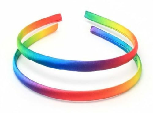 2 Alice Bands Pastel Rainbow Satin 1cm Headband Hair Band Childrens Girls Kids