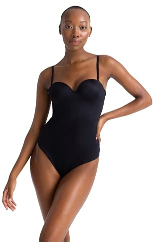 Dorina Body Modellante Perizoma/Tanga SUBLIME SCULPT Donna – Leggermente Imbottito, Senza Ferretto, Controllo Medio, Spalline Regolabili & Rimovibili, Chiusura con Bottoni a Pressione al Cavallo, Nero