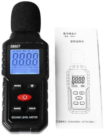 Mavaol Fonometro Digitale con Display LCD Retroilluminato, Misuratore SPL Portatile per Misurazione Accurata del Rumore, Gamma di Frequenza 31,5Hz-8kHz, S8607