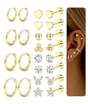 Diamday 12 Paar Ohrringe Gold Set für Damen Chirurgenstahl Creolen Ohrstecker Gold Piercing Ohr Helix Knorpel Medizinische Ohrstecker Huggie Creolen Hypoallergene Goldene Ohrringe Mehrfache Piercings