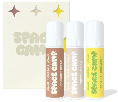 Space Camp Wellness Jumbo Lip Balm - Pool Club Pack Variety Flavored Balm (Tropical Pineapple, Sweet Vanilla, and Coconut Cream) - 3 Pack