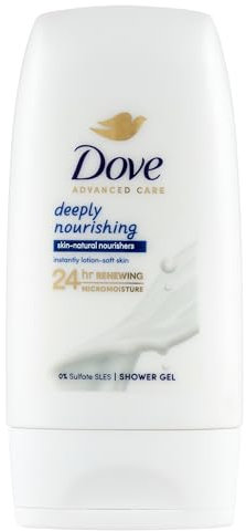 Dove Docciaschiuma Nutrimento Intenso, Bagnoschiuma da Viaggio, Minisize 55ml, Formula Delicata sul Microbioma della Pelle, con Agenti Idratanti Vegetali, Senza Solfati SLES, Bagnodoccia Uomo e Donna