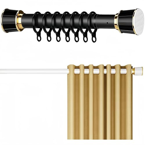 Gardinenstange Ohne Bohren 40-500cm, Teleskopstange Spannstange zum klemmen, Duschvorhangstange Ausziehbar, Ø33mm Edelstahl Vorhangstange, Klemmstange für Badezimmer Kleiderschrank(Schwarz,70-120CM)