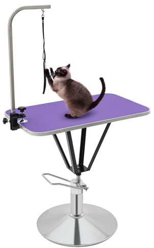 Tierpflegetisch, Hydraulisch Anhebbarer Trimmtisch, 360 ° Drehbarer einstellbarer Hundepflegetisch mit Hunde und Befestigungsclip für Baden Blasen Von Tieren (Lila)