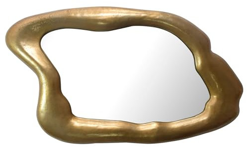 FineBuy Wandspiegel Asymmetrisch 100x57 cm Metall Design Hängespiegel Gold, Aluminium Dekospiegel Unförmig mit Rahmen, Spiegel Wand Groß, Flurspiegel Garderobenspiegel Modern