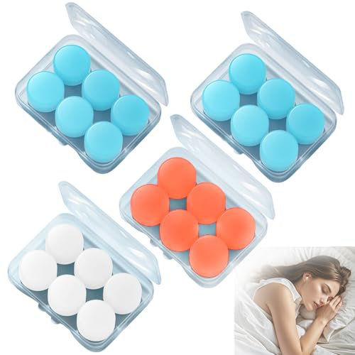 Ear Plugs for Sleeping, 12 Pair(24 Pieces) Silicone Earplugs, Silicone Ear Plugs with Case Noise Cancelling Earplugs Reusable Noise Cancelling Earbuds for Travelling Studying
