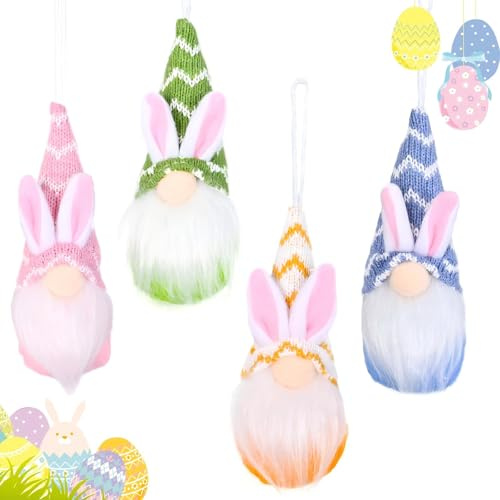 weiclianhp 4 Stück Osterdeko Wichtel, Frühlingsdeko Glückswichtel, Wichtel Groß, Wichtel deko, Hasen Deko für Osterdekoration Frühling Osterhase Party Dekor