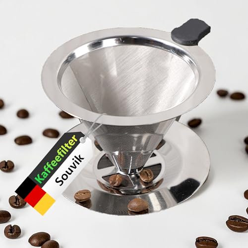 Souvik Filtro Caffè Riutilizzabile in Acciaio Inossidabile, Filtro Permanente per Caffè a Goccia, Adatto per Macchine da Caffè Manuali, Universale e Facile da Pulire, Accessorio per Preparazione Caffè