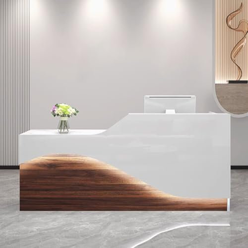 GUQASDV Empfangstresen für Praxis, Reception Desk Salon, Empfangstheke Tresen Rezeption, Rezeptionstheke Holzwerkstoff Einfach zu Montieren(White+Brown,1.2m)
