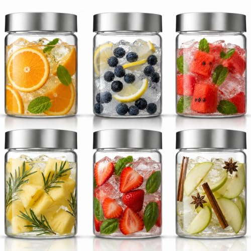 Frascos de Vidrio con Tapa 500 ml - Paquete de 6, Botellas de Vidrio a Prueba de Fugas con Tapa para un Cierre Hermético, Botella Ideal para Batidos, Malteadas, Salsas, Conservación de Alimentos, Jugo