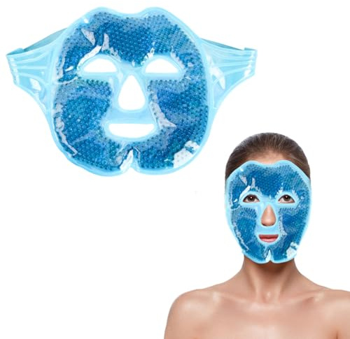 Maschera di Ghiaccio, Maschera Gel Riutilizzabile per Viso, Uomo e Donna Maschera in Gel Rinfrescante per Occhi Gonfi, Cerchi Scuri, Emicrania, Gonfiore del Viso, Occhi Asciutti (blu)