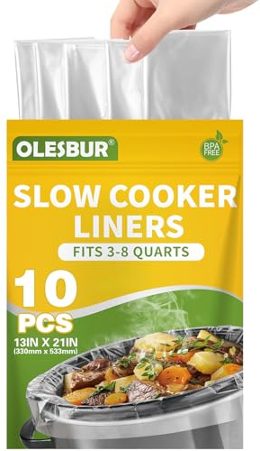 OLESBUR Slow Cooker Liners, 13x21, 10 Count, Fits 3-8 Quarts, Disposable Pot Liners Compatible with Crockpot, Oval Large Size, BPA-Free Cooking Bags, Kitchen Accessories, Cook with Ease