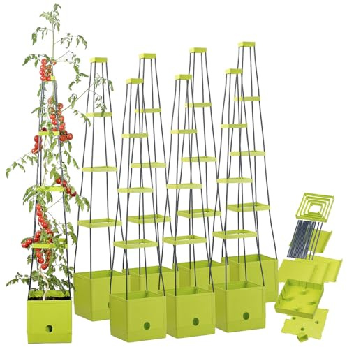 Royal Gardineer Tomatenpflanztürme: 8er-Set Pflanz-Türme mit Rankhilfe für Tomaten, mit 2,5-l-Wassertank (Tomatentopf mit Wasserspeicher, Tomaten-Pflanzturm mit Bewässerung, Topf)