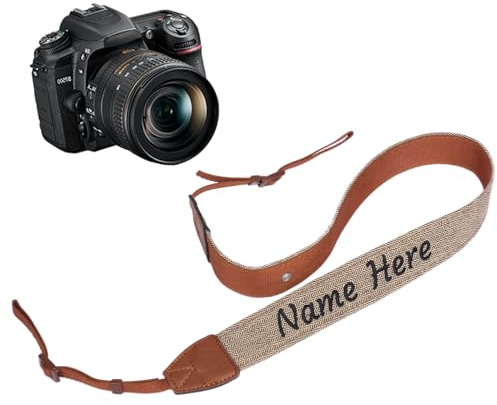 Dinikally Personalisierter Kameragurt mit Stickereitext, Namens-Canvas-Hals-Schultergurt für DSLR SLR