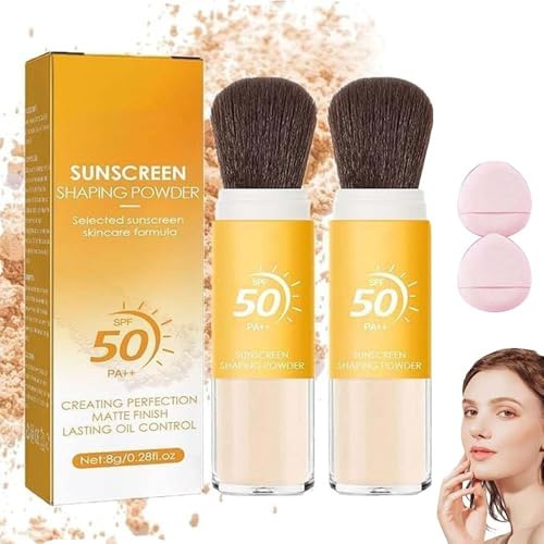Lot De 2 Poudre De Fixation De Protection Solaire MinéRale,Poudre De Pinceau MinéRale Translucide,ContrôLe De L'Huile,Longue DuréE,Finition Naturelle,LéGèRes Et Respirantes,Pour Toutes Les