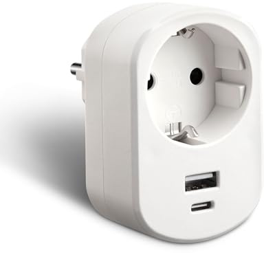 EXTRASTAR Steckdosenadapter mit USB-C und USB-A, 5V/3.4A, Weiß | 3-in-1 EU Stecker Adapter mit Kindersicherung, Steckdose für Büro, Reise und Haushalt