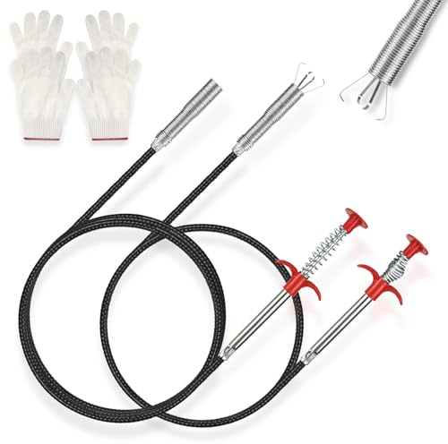2 pinze per artigli 200 cm + 90 cm con 2 paia di guanti, impugnatura telescopica flessibile e spirale per la pulizia dei tubi, per cucina, bagno, acque reflue