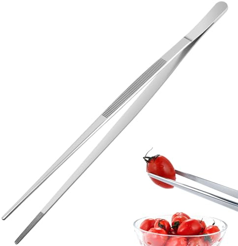 WUBAYI Pince de cuisine professionnelle en acier inoxydable de 30 cm avec pointes dentelées pour griller/rôtir/garnir/servir - Pince de précision pour cuisine/barbecue/restaurant (argenté)