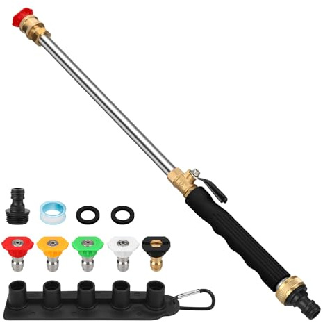 Hose Nozzle, Maypott Upgraded 5-in-1 Jet Nozzle for High Pressure Garden Hose Gun, Jet Washer Tools Connect with High Pressure Hose Attachment for Patio Car Pet Washing(Black-No High Pressure Machine)