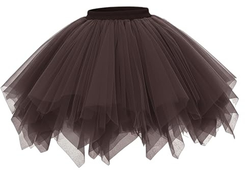 Women's Tulle Tutu Skirt Adult Classic Elastic 18 Layered Tulle Tutu Skirt for Adults & Teens Perfect for Parties Halloween Dancing & 80s Fancy Dress (UK, Alpha, One Size, Regular, Regular, Coffee)