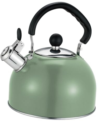 KiBcsLic Bollitore Teiera con Fischio Pentola per Acqua Caffettiera Da Campeggio in Acciaio Inossidabile con Manico Antiscottatura Adatto per Cucina Domestica, Verde