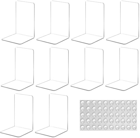 Lot de 10 Serre Livre en Acrylique avec Autocollants Antidérapants pour Chambre École Bibliothèque Cale Livre pour L'etagere Bureau