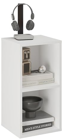 KOMTO Bücherregal Klein Weiß – Würfelregal mit 2 Fächern, Cube Regal für Wohnzimmer, Kinderzimmer, Nachtisch für Schlafzimmer | Standregal Nubo 31,4 x 60,8 x 29 cm
