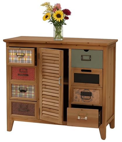 Mendler Commode de pharmacien HWC-O63 Vintage Shabby Volet 80x91x40cm Corps Naturel