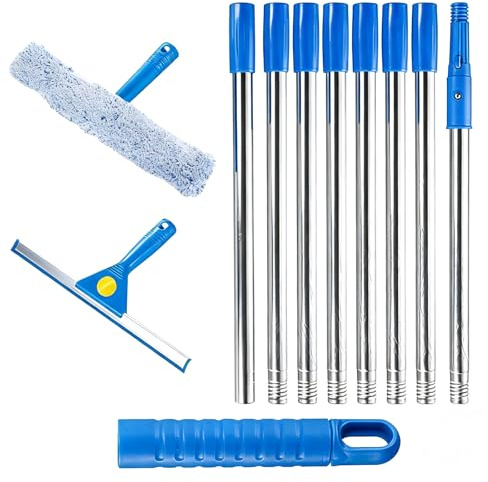 Window Cleaning Equipment, 3m Telescopic Window Cleaner, 35cm Windows Squeegee and 37cm Scrubber Set with Long Poles Windows Cleaning Kit for Home Outdoor