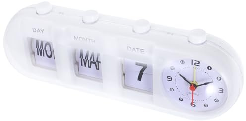 ERINGOGO Orologio da Tavolo Ribaltabile Manuale con Calendario Giorno Mese Data Orologio Vintage in Abs Decorazione Elegante per Ufficio Casa Soggiorno Cucina