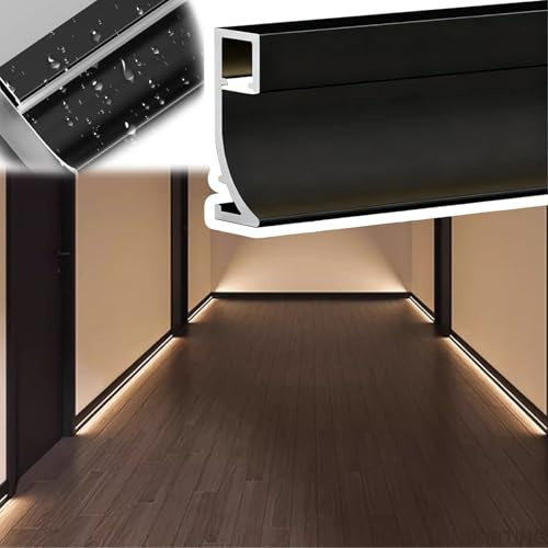 Vibeo Veletta LED Soffitto Battiscopa a LED Impermeabile Nero, Illuminazione Indiretta a Battiscopa per Montaggio Superficiale per Corridoio, Battiscopa in Alluminio(1m(3.3ft))