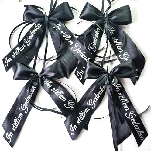 CaPiSo Fertigschleifen14x20cm ohne Basteln Satin-Schleife Trauerschleife Autoschleife Grabschleife Grab Beerdigung Kranzschleife Trauerkranz Trauerstrauß Einfach Schrift (4 Stück)