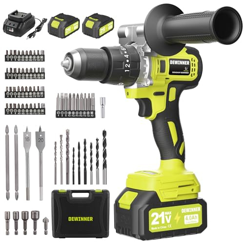 DEWINNER Perceuse Visseuse Sans Fil 21V Pour Batterie Makita 2 Batteries 4.0Ah,130Nm Max Brushless Visseuse Devisseuse Sans Fil avec 76 Accessoires et Valise,20+3 RéGlages de Couple,2 Vitesses,LED