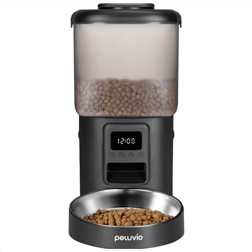 Peluvio CRISPY Distributore Automatico Cibo 4,5L per Cani e Gatti con Porzioni Programmabile, Timer e Display LCD, Ciotola Acciaio, USB-C, Dispenser Crocchette e Acqua per Animali Domestici (Nero)