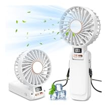 Ajgvq Ventilatore Portatile, 5 Velocità Ventilatore USB Ricaricabile di 4500mAh Batteria（Autonomia 20h）, 180° Girevole Ventilatore Silenzioso, Display a LED, 3 in 1 Ventilatore da Tavolo/Mano/Collo