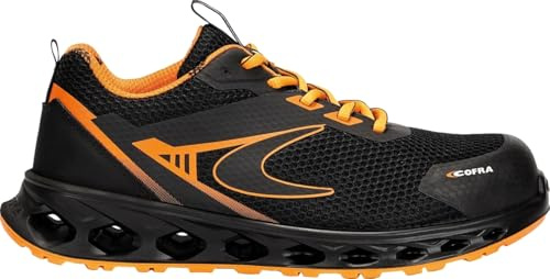 COFRA KOMBO Scarpe Antinfortunistica Uomo Donna S1P Calzature da Lavoro Tomaia in Tessuto Traspirante Basse Calzata Comoda Nero Arancione (Sistema Taglie Calzature EU, Adulto, Numero, Larga, 38)