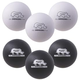 Champion Sports Dodgeballset, Nashorn, låg hoppkraft, olika färger och unika stilar, 15 cm noshörning Dodgeball set svart/vit, svart/vit, 15 cm diameter