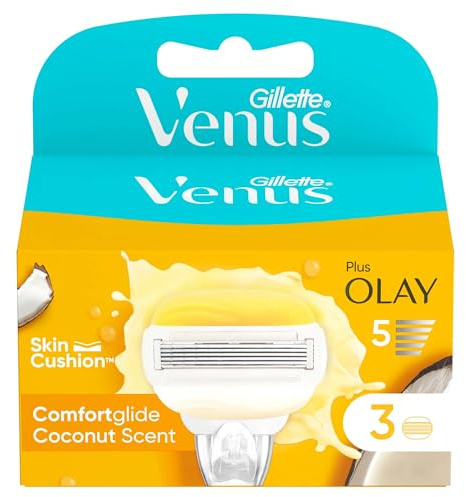 Gillette Venus ComfortGlide mit Olay 2in1 Rasierklingen für Frauen, 3er Pack Nachfüllklingen (Verpackung kann variieren)