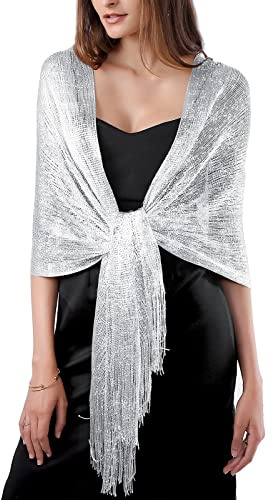 DiaryLook Womens Evening Wrap Stole Shawl for Dresses Sparkling Metallic Shawls for Wedding, Parties, Bridesmaid, Prom Scarf, Silver1