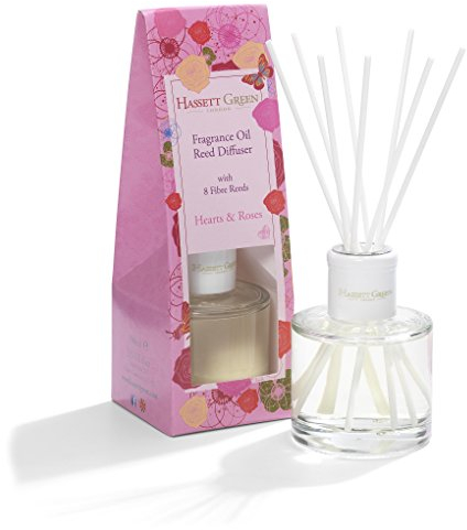 Hassett Green London Fragrance Oil Reed Diffuser - 100ml Glass Bottle with 8 Fibre Reeds - Hearts & Roses